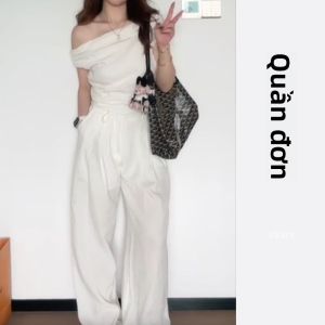 YUEZHONGWEI | Áo thun nữ tay ngắn ôm vừa vặn màu trắng kiểu Pháp mùa hè đặc biệt đẹp hở vai eo thon gọn chất liệu cotton pha trộn thường ngày