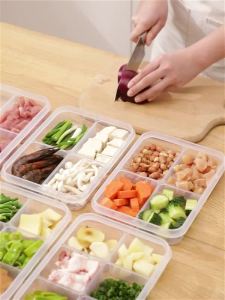 Transparent Divided Food Storage Box Silicone Vent Hole Refrigerator Ingredients Organizer 4/6 Grid
