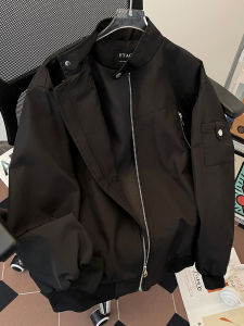 Casual Zipper Stand Collar Mens Jacket Spring Autumn Anti-Wind Leisure Trendy Sport Youthful American Style Student Fashion Coat