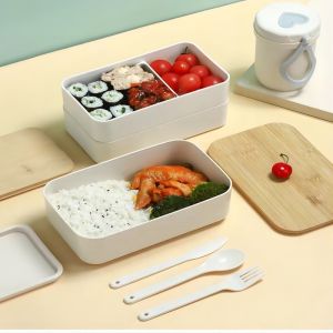 Eco-Friendly Non-Toxic Wheat Straw Lunch Box Simple Japanese Style Portable Microwave Safe Meal Box for Office Workers