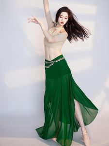 Original New Autumn Winter Belly Dance Practice Suit Top And Skirt Color Block Performance Costume Eastern Dance Outfit for Women