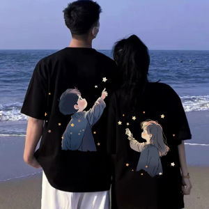 Couples T-Shirt Set Pure Cotton Short Sleeve Summer Fashion Brand High-End Feeling Different Clothes Korean Style round Neck
