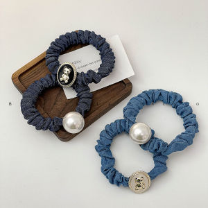 ยางรัดผมผ้าสีน้ำเงินสไตล์เจาะจงสำหรับผู้หญิง ทรงกระดูกหมู ฤดูใบไม้ร่วง 2024 ใหม่ สุดหรูหรา สไตล์ไฮเอนด์