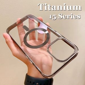 Natural Titanium Magnetic Wireless Charge Phone Case for IPhone 15 14 13 12 Pro Max Plus Transparent Case for Shock and Drop Resistant Phone Case