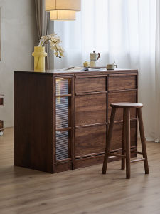 Black Walnut For Home Kitchen Island Living Room Solid Wood Workbench Dining Table Dining Console Retractable Bar Storage Cabinet