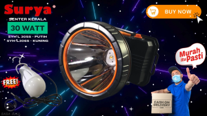 Premium Senter Kepala Surya 30w + Bulb SYH L305S / 306S Cahaya Putih atau Kuning 30 Watt HeadLight FlashLight Flash Head Strap 4200 mAH Rechargeable Isi Ulang Outdoor Camping Waterproof + Bulb DC 3Watt Laz COD Graha Expo