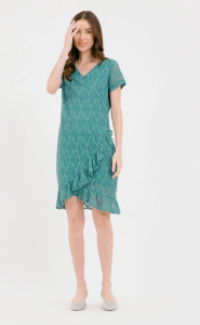V-Neck Frill Hem Lace Dress