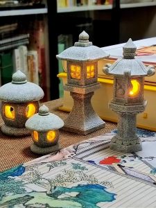 Miniature Scenic Stone Lamp Chinese Zen Tea Table Decoration LED Yellow Light Half Handmade Simplicity Style Desktop Ornament