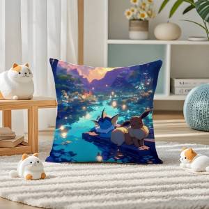 Bandai | Pokemon Mewtwo Anime Plush Pillow Cover Soft Short Plush Cushion Cover For Sofa Bedroom Home Decor Gift Decoration