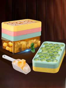 Food Grade Silicone Ice Tray round Ice Cubes Mold Refrigerator Ice Maker with Lid Household Kitchen Cooking Utensils Ice Cube Trays