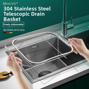 MEISITEKEKE | 304 Stainless Steel Adjustable Kitchen Drain Basket Single Sink Fruit and Vegetable Washing Storage and Water Strainer
