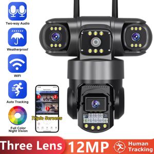6K 12MP Three Lens PTZ IP Camera Outdoor Three Screen WiFi HD Security Auto Tracking Smart Home CCTV Camera