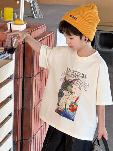 Cotton T-Shirt Childrens Summer Casual Loose Short Sleeve Half Sleeve Pure Cotton Sweat Absorbent round Neck Print Top for Boys And Girls
