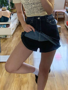 Retro Denim Skirt Female High Waist Summer Plus Size Plus Size Ladies Belly Covering Slim Looking Small A- line Pantskirt