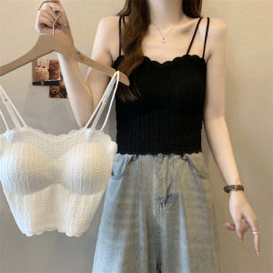 Slim Fit Strap Vest Womens Inner Wear with Chest Pad Anti Exposure Short Top Nylon Spandex Material Casual Office Suitable