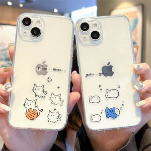 Transparent Fish Cat Design iPhone Case Couple Cute Simple Protection Shell for Apple 15Promax 16 14Plus 13 Mini 12XR 8Plus 76
