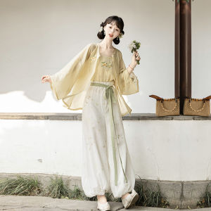 Hantang Huayun Original Womens Han Chinese Clothing [Su Qi] round-Neck Shirt Bloomers Song Made Trousers Improved Daily Spring and Summer