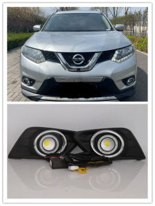 LED Fog Lights Assembly For    Nissan X-Trail T32 Rogue 2014 2015  2016   Front Bumper Fog lamp Replacement Angel Eye Daylight