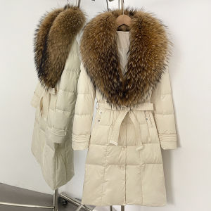 Áo Khoác Phao Nữ Màu Trắng Lông Vũ Vịt Thật Cổ Lông Cáo Thật Chống Thấm Nước Mùa Thu Đông Dày Dặn Phong Cách Đường Phố