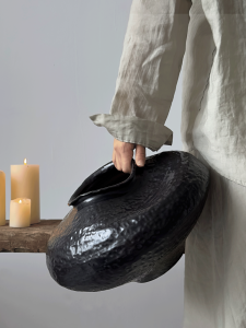 Wabi-sabi Black Irregular Ceramic Vase