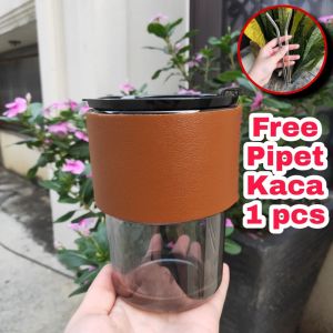 Tumbler gelas kaca 2 in1 free pipet kaca/botol minum kaca sedotan BPA