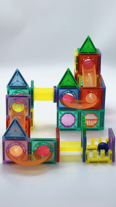 บล็อกแม่เหล็กเด็ก บล็อกแม่เหล็กบอลสไลด์ ของเล่นเด็ก 3 ขวบขึ้นไป ของเล่นบอลสไลด์ พร้อมกล่องเก็บของ