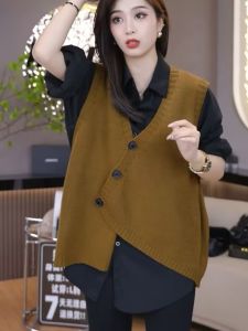 Stylish Casual Asymmetrical Hem Knitting Womens Vests Fall New Arrival Classy Matching Sleeveless Vest Tops