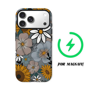 BILIBILI | Gray Sunflower Daisy Print Phone Case for iPhone 18 17 16 15 14 13 12 11 Air Pro Max Plus Double-layer Cover