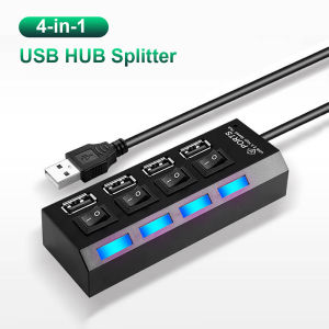 4 พอร์ต Usb Hub 2.0 Hub Usb Splitter Multi Usb Hub 2.0 Hab Power Adapter Extensor อุปกรณ์เสริมคอมพิวเตอร์พร้อมสวิตช์ Usb สําหรับบ้าน