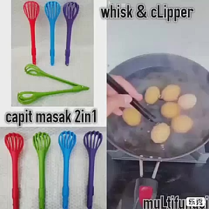 Multipurpose 2-in-1 WHISK and CLIPPER Egg Beater Pasta Server Spaghetti Tong Egg Mixer Egg Scooper