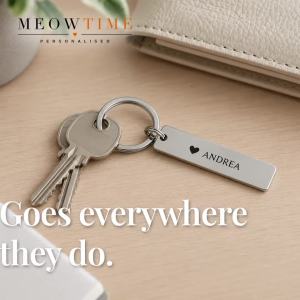 MeowTime Personalised - Laser-Engraved Stainless Steel Keychain Gift for colleagues friends party gifts christmas all occasions