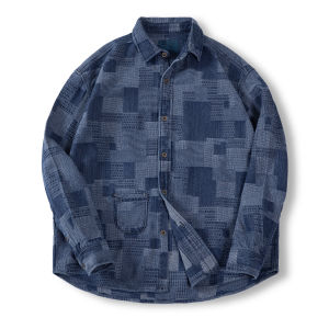 MADEN | Vintage Patchwork Checked Casual Long Sleeve Mens Shirt Spring