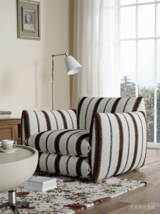 French Vintage Single Sofa Chair Cotton Linen Casual Bedroom Designer Striped Living Room Low-profile Furniture