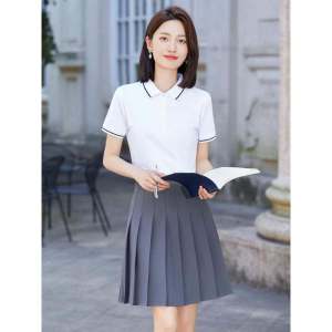 เสื้อโปโลคอปกสำหรับครูโรงเรียนอนุบาล ฤดูร้อน 2023 เสื้อผ้าทำงานสำหรับครู แขนสั้น ผ้าฝ้ายผสมโพลีเอสเตอร์ สีพื้น