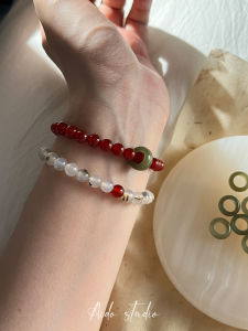 New Chinese Style Retro Beaded Bracelet for Women 2024 New Arrival Hetian Jade Contrast Colors Wiht Red and Green Crystal Agate Bracelet