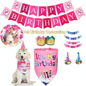Funny Pet Birthday Decoration Dog Cat Birthday Party Banner Hat Bib Birthday Costume Pets Accessories