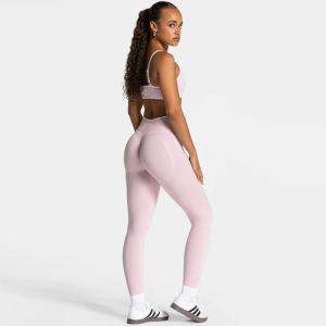 กางเกงโยคะฟิตเนสสำหรับผู้หญิง ผ้าแห้งเร็ว ทรงสปอร์ต สีนู้ด กระชับสะโพก ทรงเอวสูง ไร้ตะเข็บ ยืดหยุ่นสูง ลายโลโก้แบบคงที่