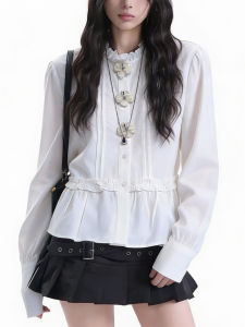 QINGNAER | Youthful Elegant Chic Style Sweet Long Sleeve Shirt Large Size