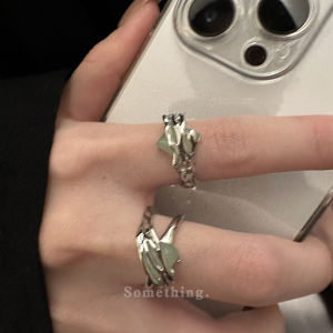 New Chinese Style Open Ring for Women Jade Cold Tone Minimalist Design Sensation Finger Ring Fashionable Jewelry Accessory