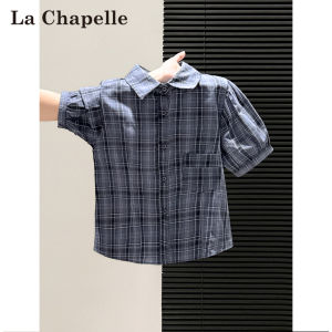 La Chapelle | Retro American Style Plaid Short Sleeve Puff Sleeve Shirts