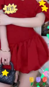 TW22429 เดรสสั้นแขนปาดไหล่ตุ๊กตา ..