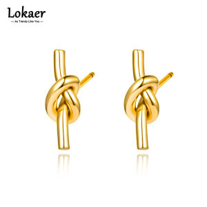 Lokaer 18K Gold Plated Titanium Stainless Steel Love Knot Stud Earrings  For Women Nickle Free Jewelry For Sensitive Ears E22002