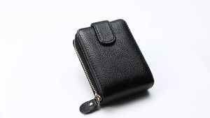 RFID Business Card Holder Genuine Leather Driver License ID Wallet Men And Women Credit Card Purse Zipper Card Holder Large Capacity Wallet