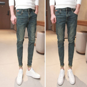 Spring Autumn Mens Slim Fit Jeans Elastic Comfortable Casual High End Fashion Brand Youthful Style mid Low Waist Zipper