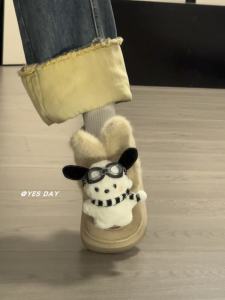 Cute Cartoon Pacha Dog Furry Snow Boots for Women 2024 Winter New Arrival Easiest for Match Thick Sole Non-Slip Warm Cotton Shoes