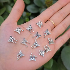 Q2374 Charm chặn Bạc Thái 925 bươm bướm hồ điệp 10x13mm sẵn lỗ 2li xuyên được dây cáp 2li dây chuyền - Phong Thuỷ TUDO P