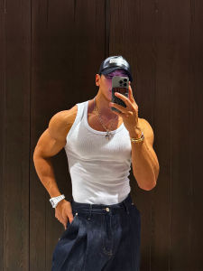 DAVID&ME | White Close-Fitting Ribbed Tank Top Men Sport Summer