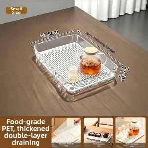 Transparent Drainage Tea Tray Long Rectangular Cup Stand