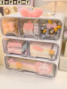 Stackable Drawer Box Large Capacity Stationery Jewelry Storage Box Multi-Layer Desk Organizers Cute Style Transparent