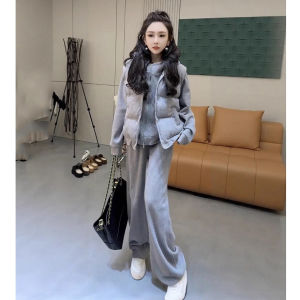 LIANGYILAILIN | Fashionable Sporty Womens Outfit Set Autumn Winter New Short Hoodie Thick Sleeveless Vest 3 Pieces